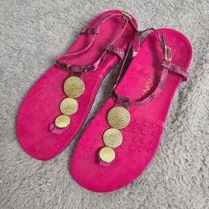 Vionic Lizbeth Pink‎ Snake Embossed Thong Sandals Size 9 Medallion Accent